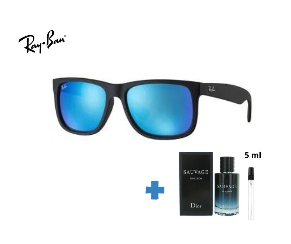 PACK DUO Lentes RayBan Justin RB4165 Polarizado Azul + Decants Perfume Sauvage Dior EDP 5ml
