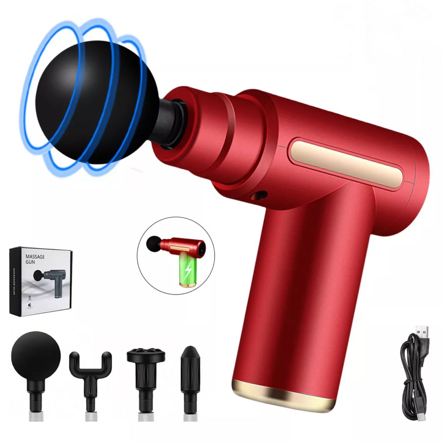 Pistola Muscular Compacta 6 Velocidades Recargable USB, Alivio de Dolores en Cuello, Espalda, Piernas, Pies, Brazos y Hombros