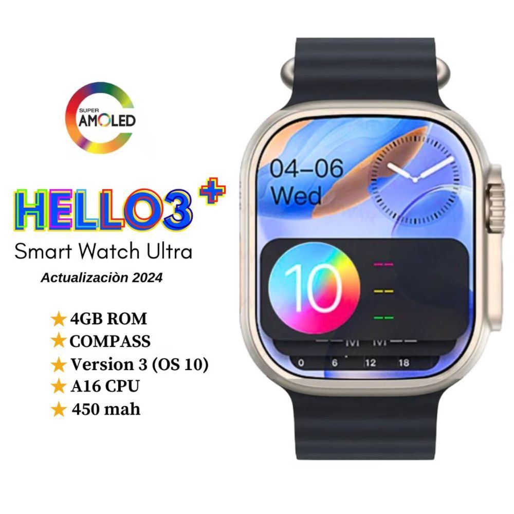 Smart Watch Hello Watch 3 Plus Ultra 4GB Rom Color Negro