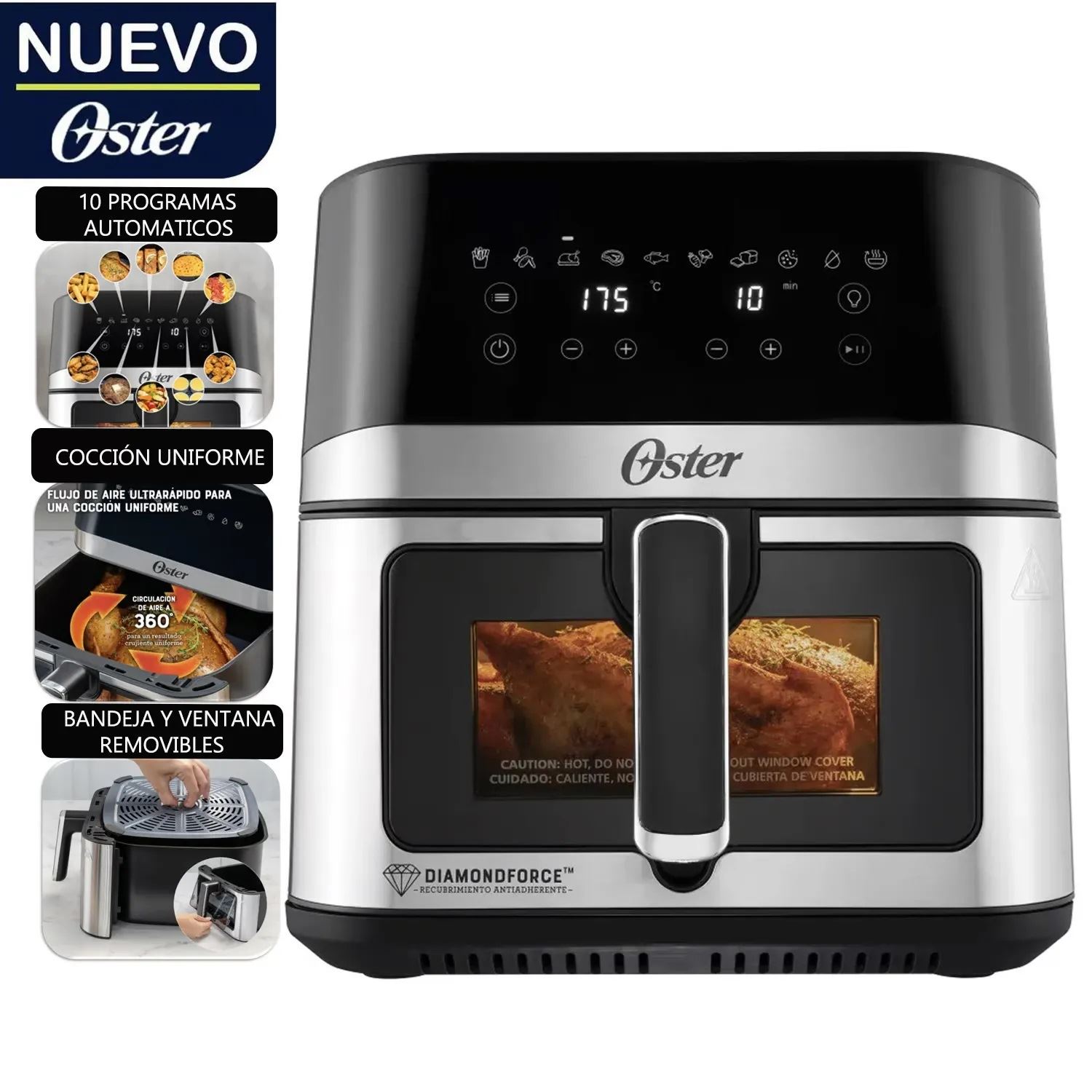 Freidora de Aire Digital Oster de 7.5 Lts Diamond Force CKSTAF75WDSSDF