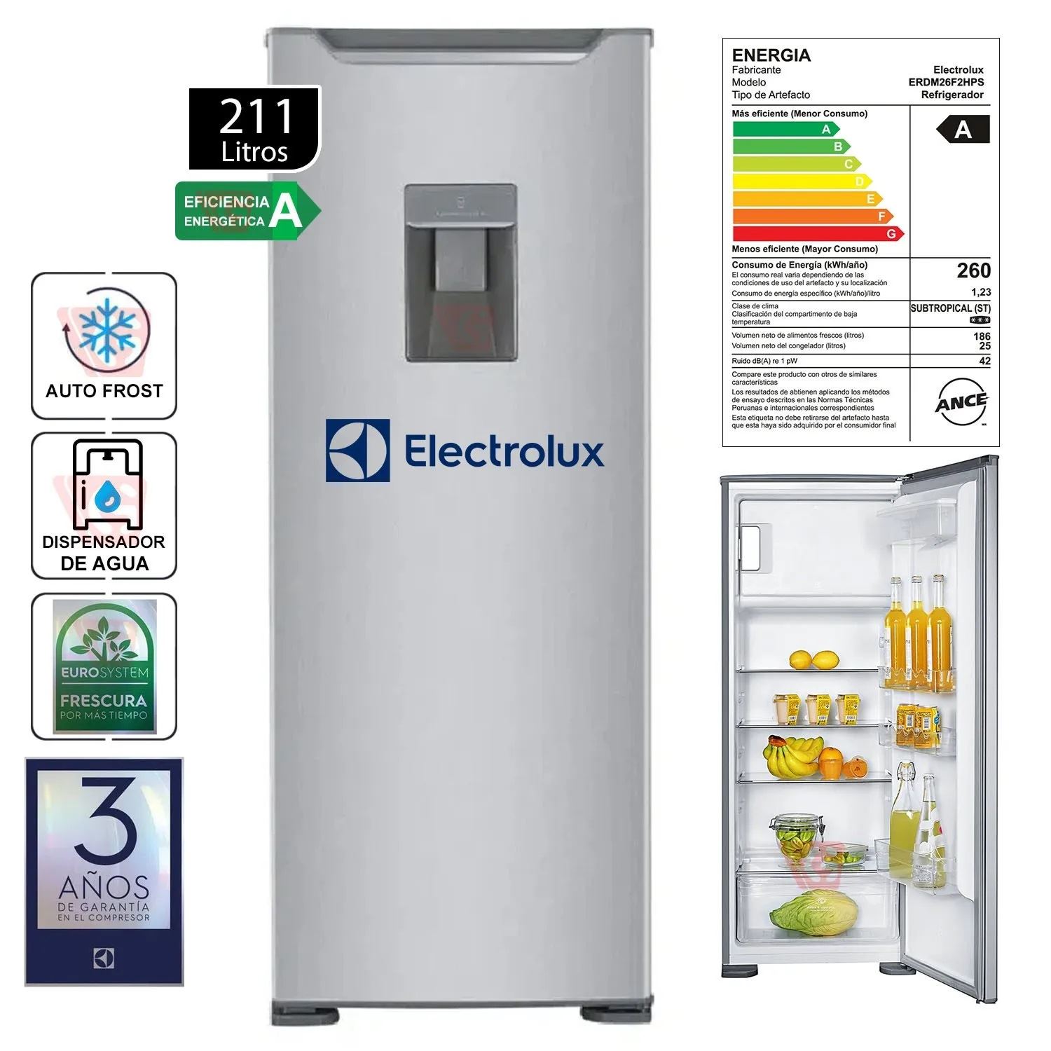 Refrigeradora Frost 211Lts con Dispensador de Agua Electrolux ERDM26F2HPS Gris