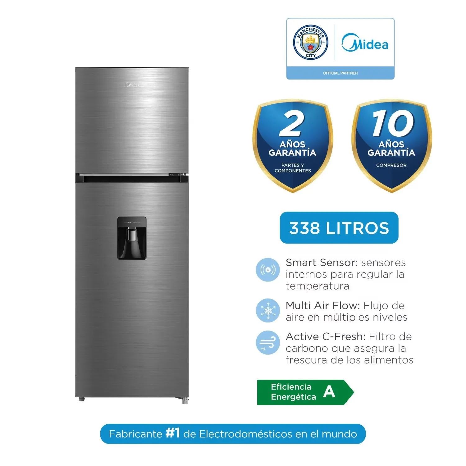 Refrigeradora de 338 Lts Top Mount No Frost Midea MDRT489MTR46PEW