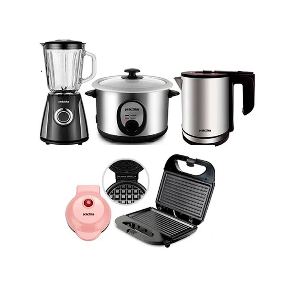 Combo Licuadora Practika+ Arrocera+Hervidor+Sandw Grill +Mini Waflera