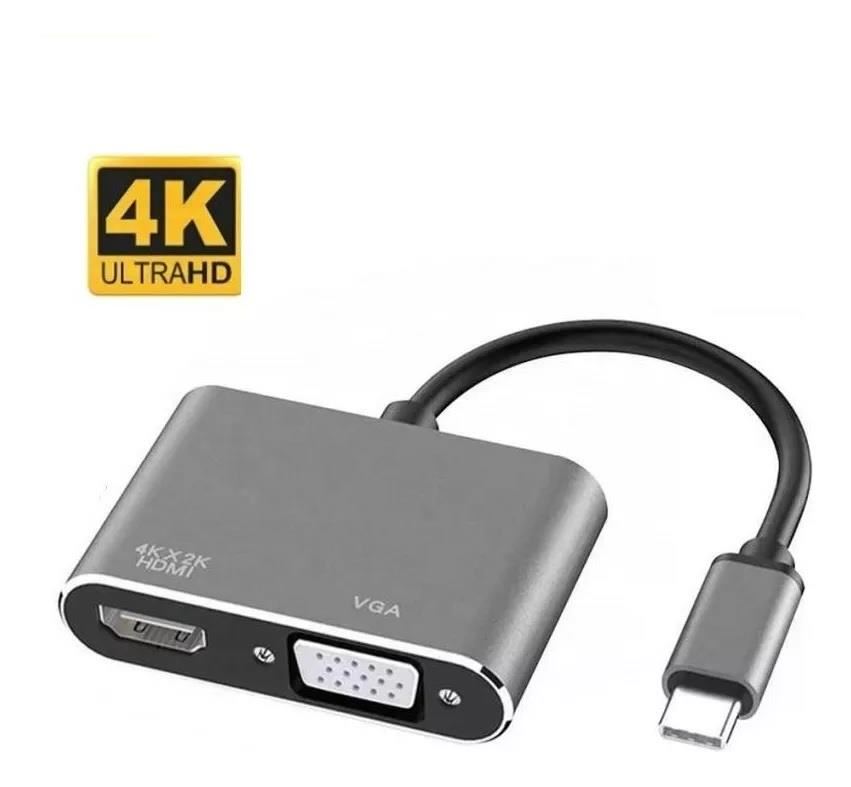 Hub Adaptador Tipo C a Vga y Hdmi 4K Windows Mac Android