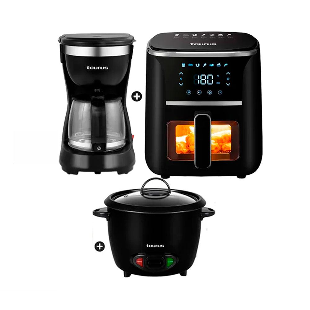 Combo Freidora de aire Taurus 5LT Silver F+ cafetera New coffee+Arrocera 1.8 Lt