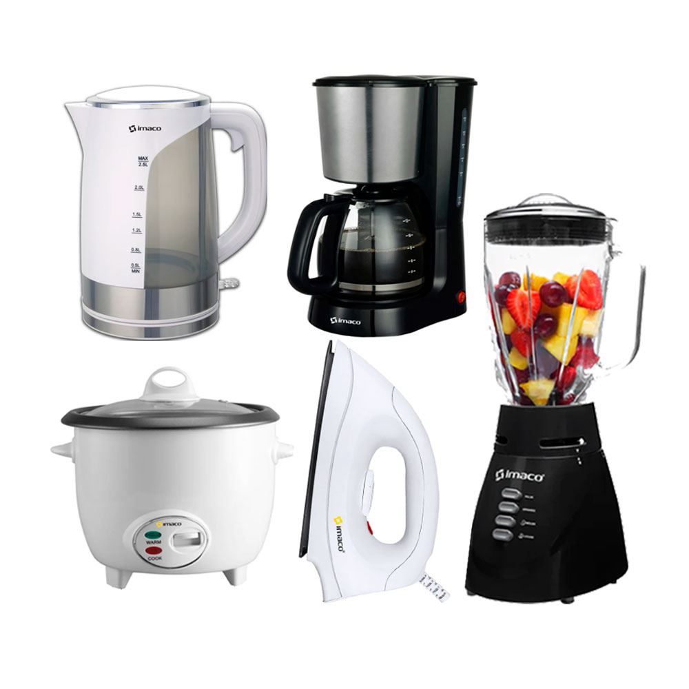 Combo Licuadora Imaco+ Arrocera+Hervidor 2.5 Lt +Cafetera+Plancha