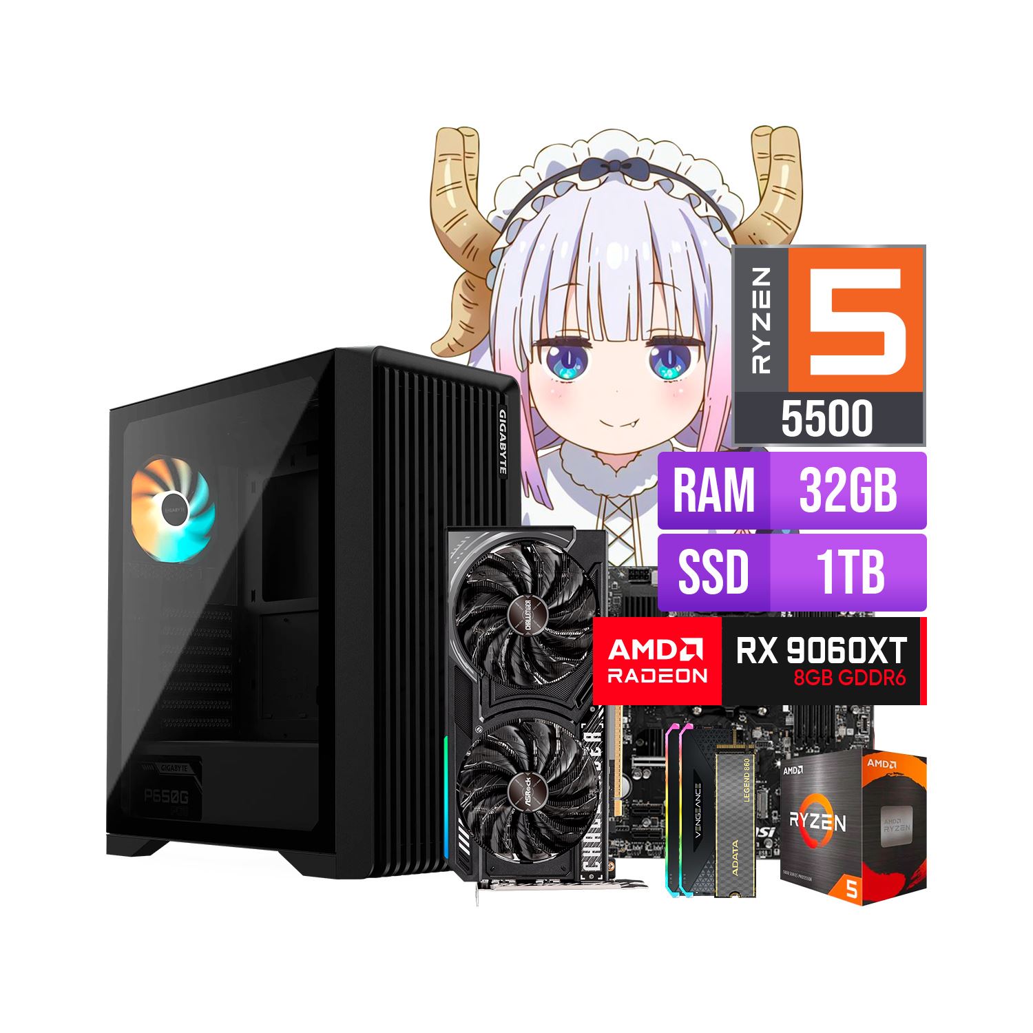 CPU GAMER RYZEN 5 5500 32GB 1TB SSD RX 9060 XT