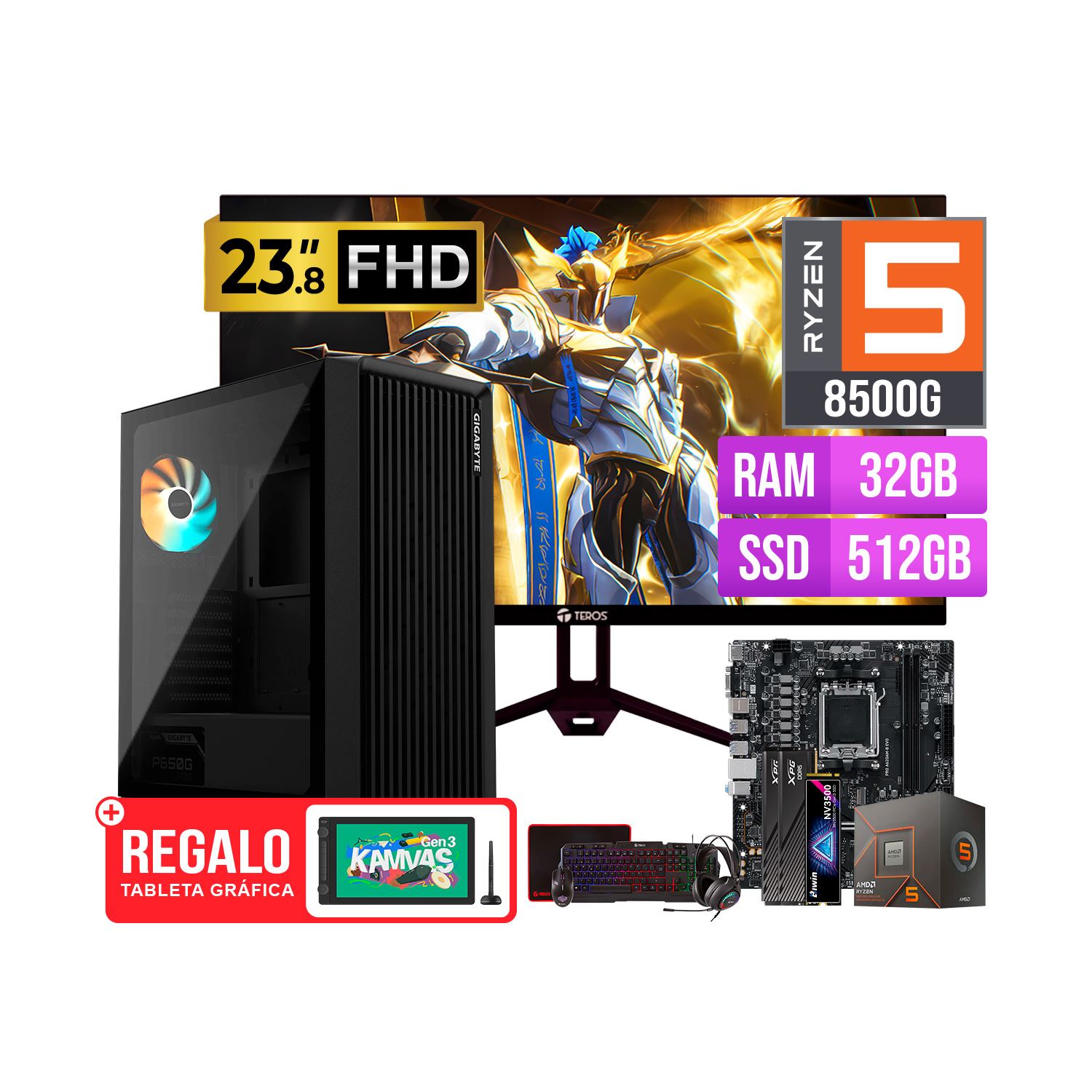 CPU GAMER RYZEN 5 8500G 16GB 512GB + MONITOR 23.8 120HZ