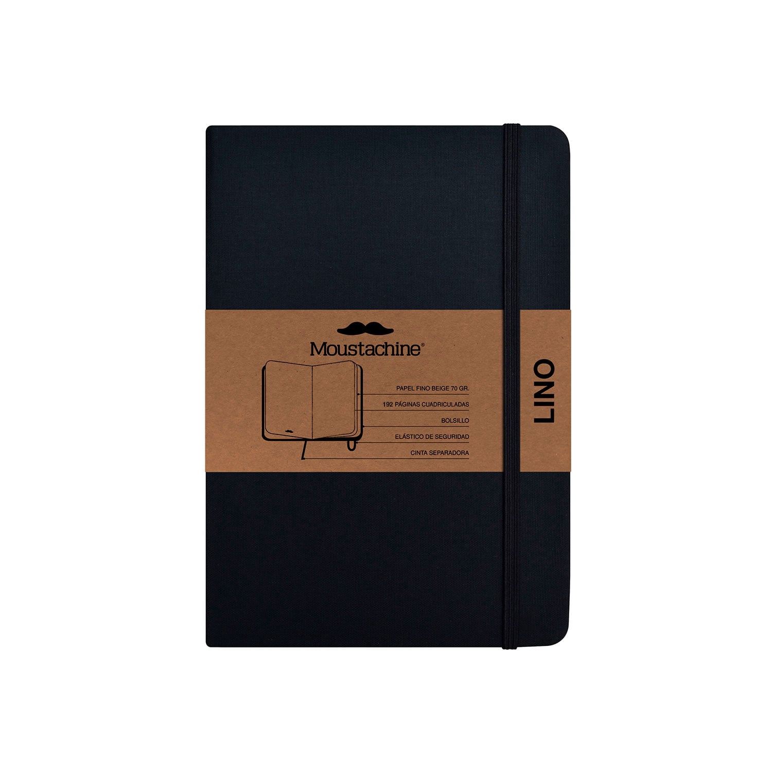 Moustachine Libreta Classic Lino Mediana Negro