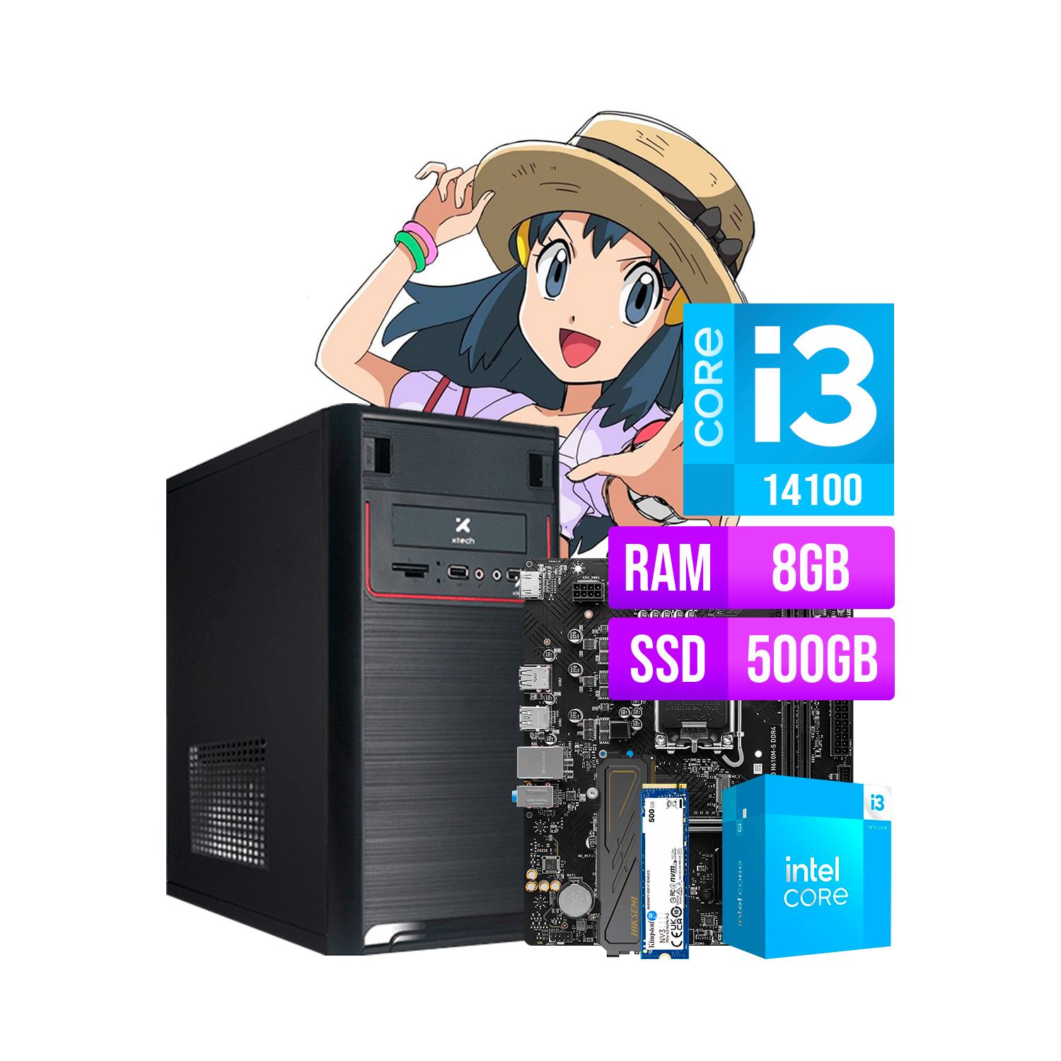COMPUTADORA CPU OFICINA CORE I3 14100 RAM 8GB SSD 500