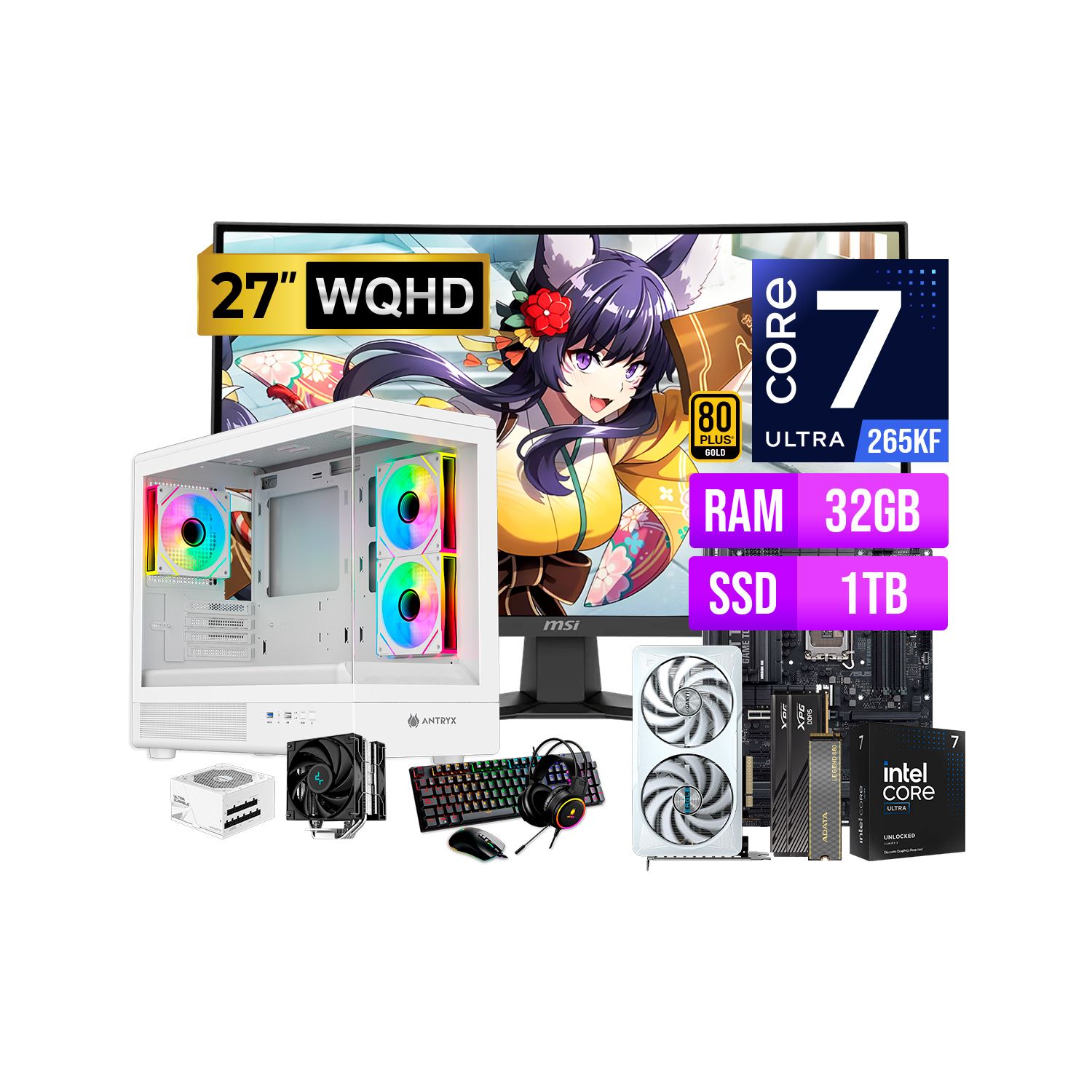 COMPUTADORA PC GAMER CORE ULTRA 7 265KF RAM 32GB SSD 1TB RTX 5060 + MONITOR 27 CURVO 180HZ 0.5MS