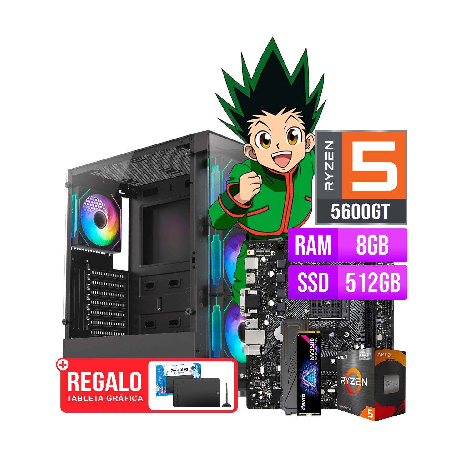 COMPUTADORA PC GAMER RYZEN 5 5600GT RAM 8GB SSD 512GB + REGALO