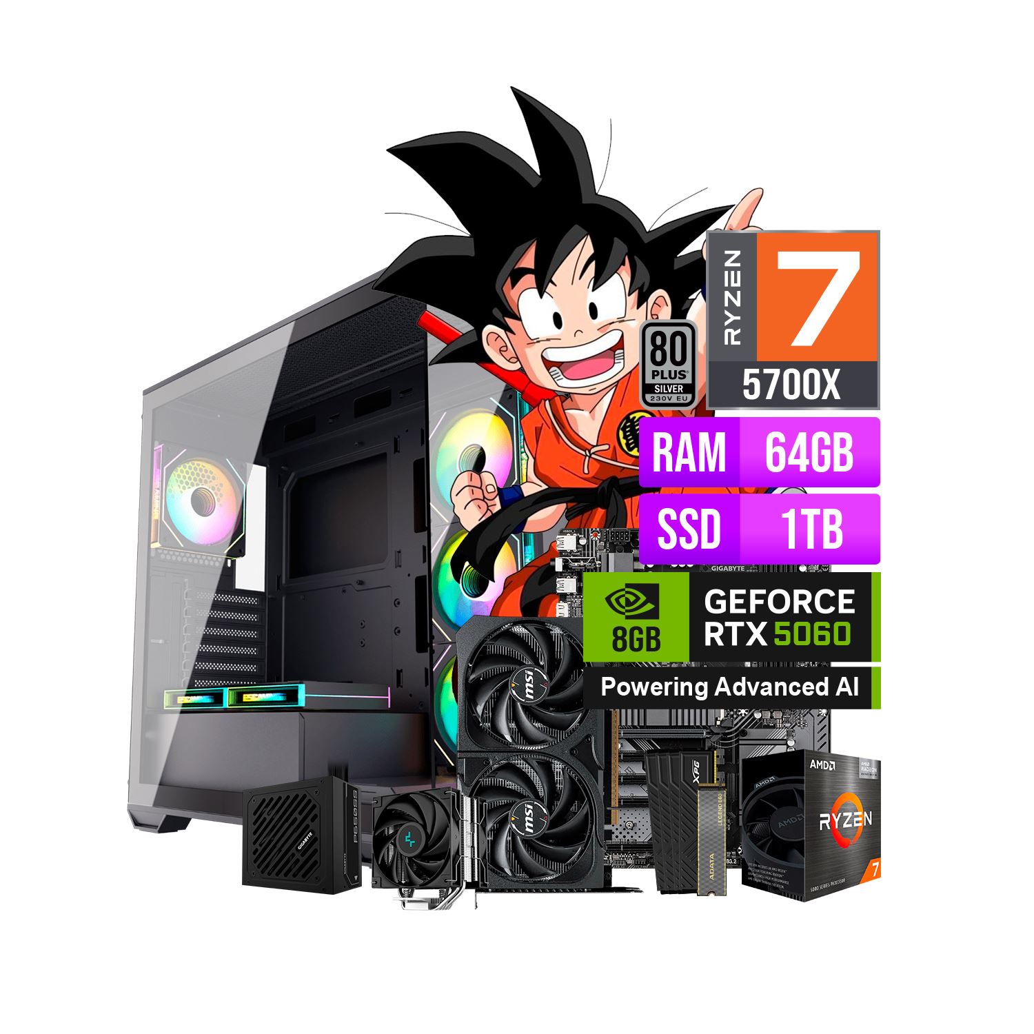 COMPUTADORA PC GAMER AMD RYZEN 7 5700X RAM 64GB SSD 1TB NVIDIA RTX 5060 8GB