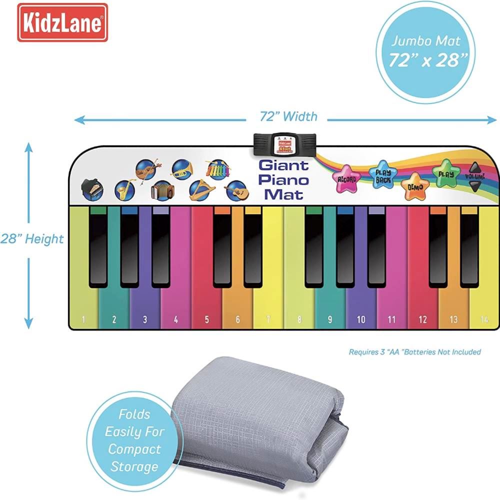 Kidzlane – Alfombra con Forma de Piano – Teclado Musical de 6 Pies para Niños – Tamaño Jumbo