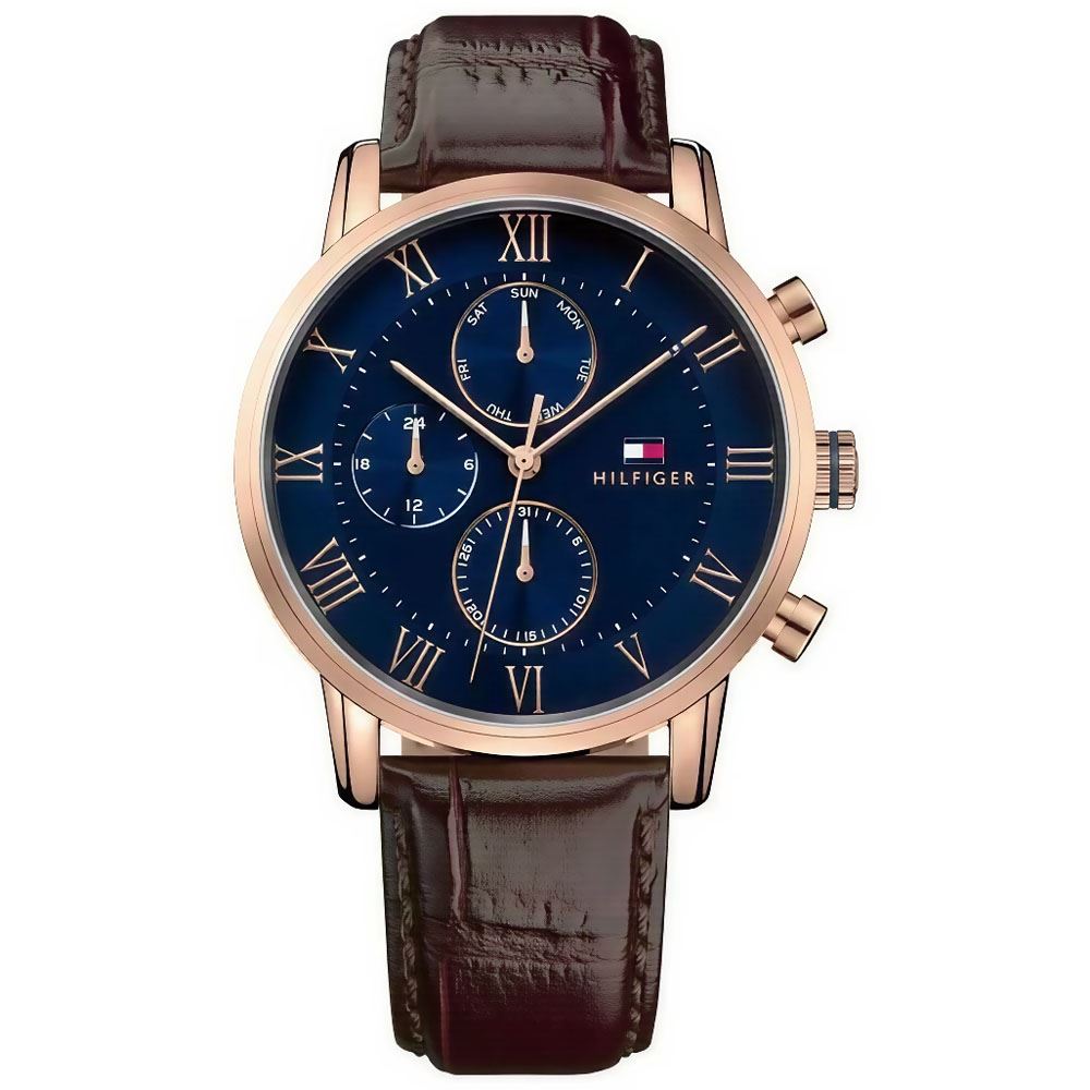 Reloj Tommy Hilfiger Kane 1791399 Multifuncional Acero Oro Rosado Correa Cuero Marron