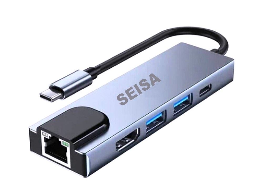 CONVERTIDOR 5 EN 1: TIPO-C A HDMI + USB3.0 + USB2 + PD