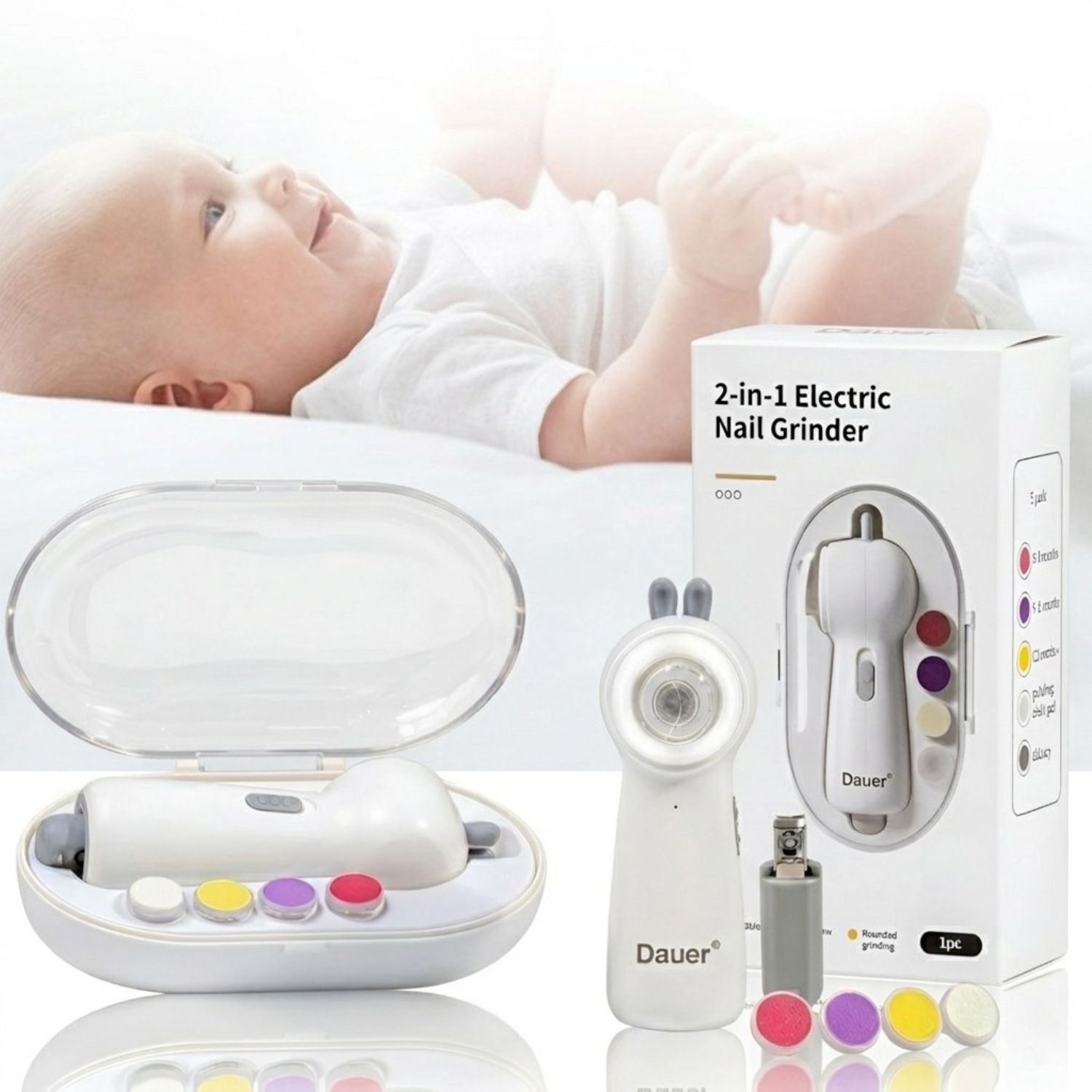 Pulidor Uñas Bebé Recargable Con Sistema Atrapa Polvo y Luz Led incluye Cortauñas y Estuche