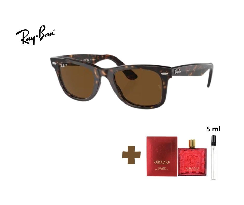 PACK DUO Lentes de Sol RayBan Wayfarer RB2140 Polarizado + Decants Perfume Eros Versace Flame 5ml