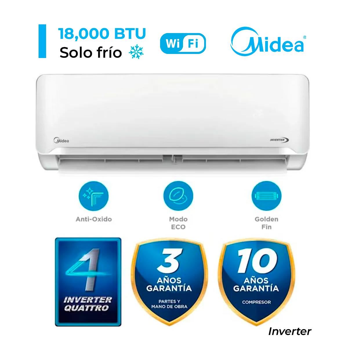 Aire Acondicionado Midea Split De 18,000 BTU Inverter Frío Solo