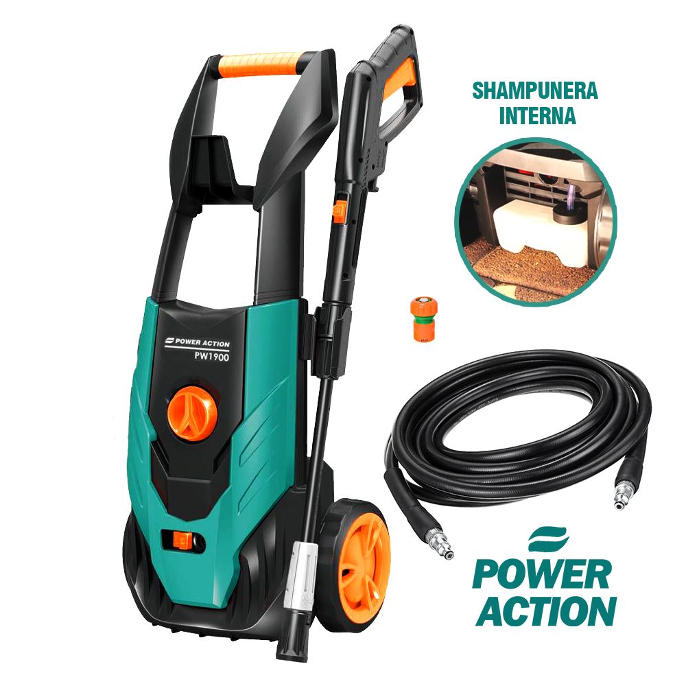 Hidrolavadora Eléctrica Power Action 1900W – Alta Presión 120 BAR, Ideal para Autos y Hogar