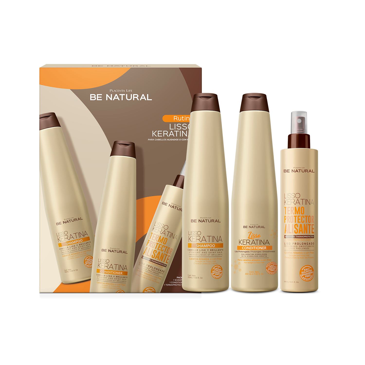 Be Natural Lisso Keratina Shampoo + Conditioner+ Termoprotector Pack