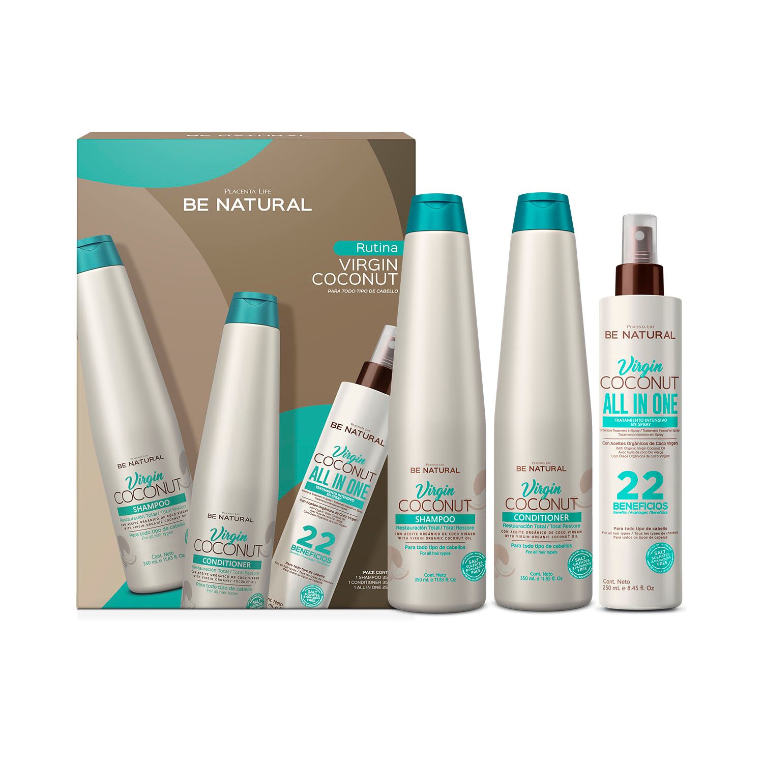 Be Natural Virgin Coconut Shampoo + Conditioner + All in one Pack