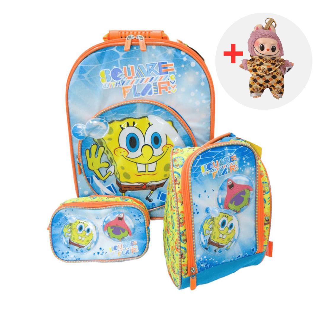 SET MOCHILA ESCOLAR BOB ESPONJA FLAIR + LABUBU