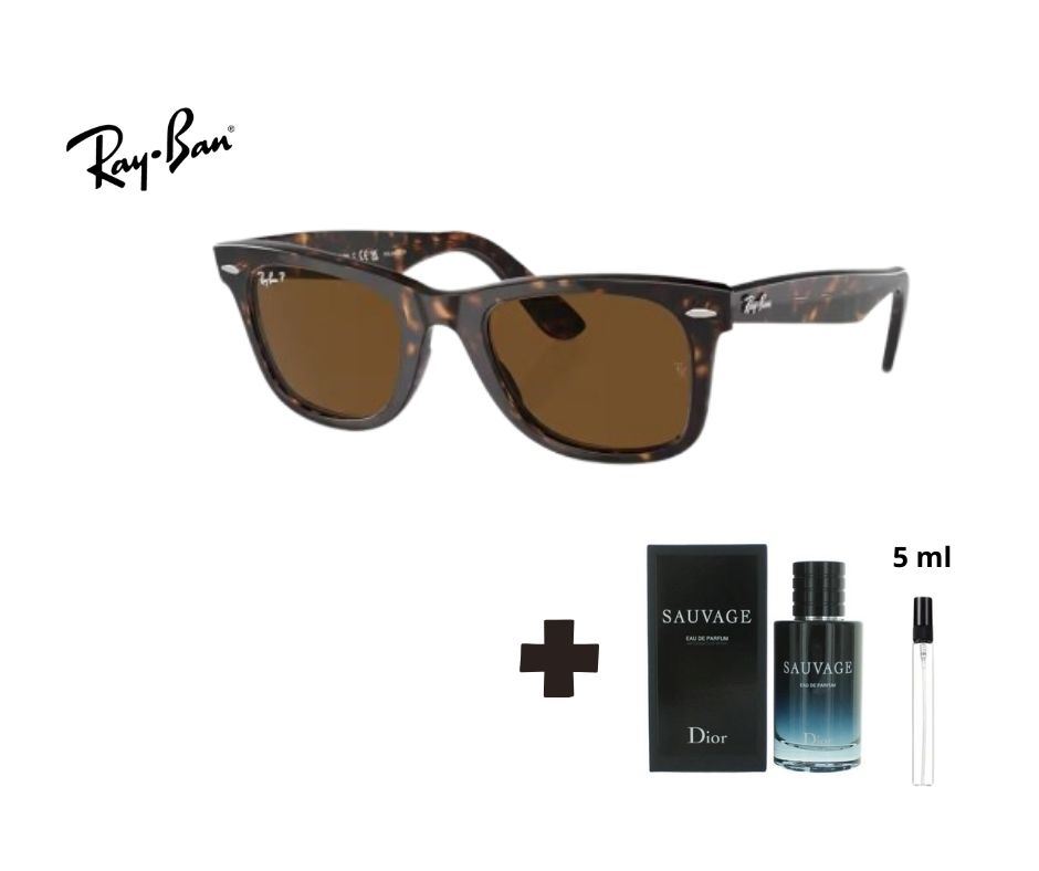 PACK DUO Lentes RayBan Wayfarer RB2140 Polarizado marrón + Decants Perfume Sauvage Dior EDP 5ml