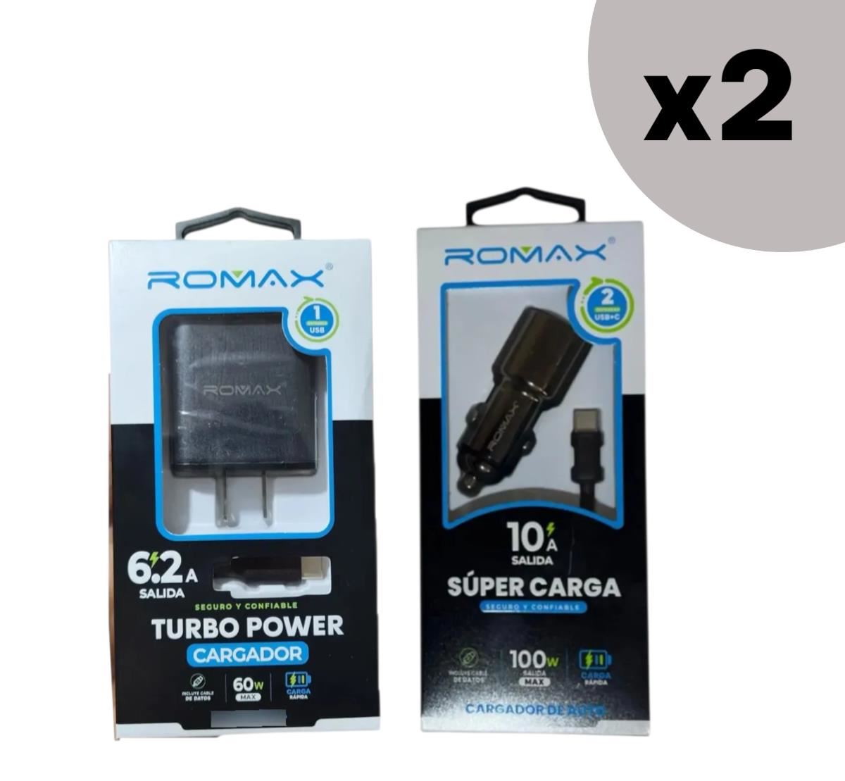 PACK x 2 CARGADORES DE AUTO 100W  Y DE PARED 60W