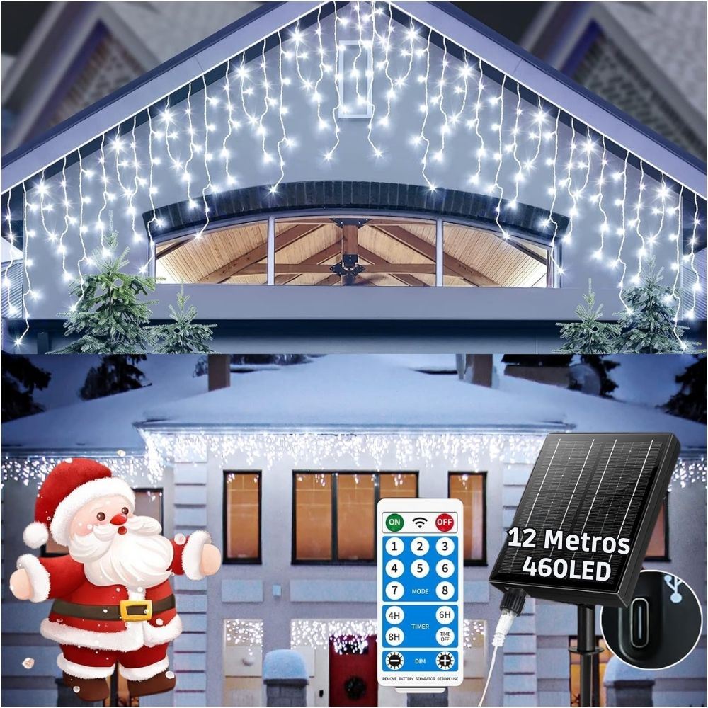 Guirnalda Solar ARTEZA Luz Blanca 12 Metros 460 LED Cascada Impermeable con Control Remoto, Sensor Automático y Carga Tipo C