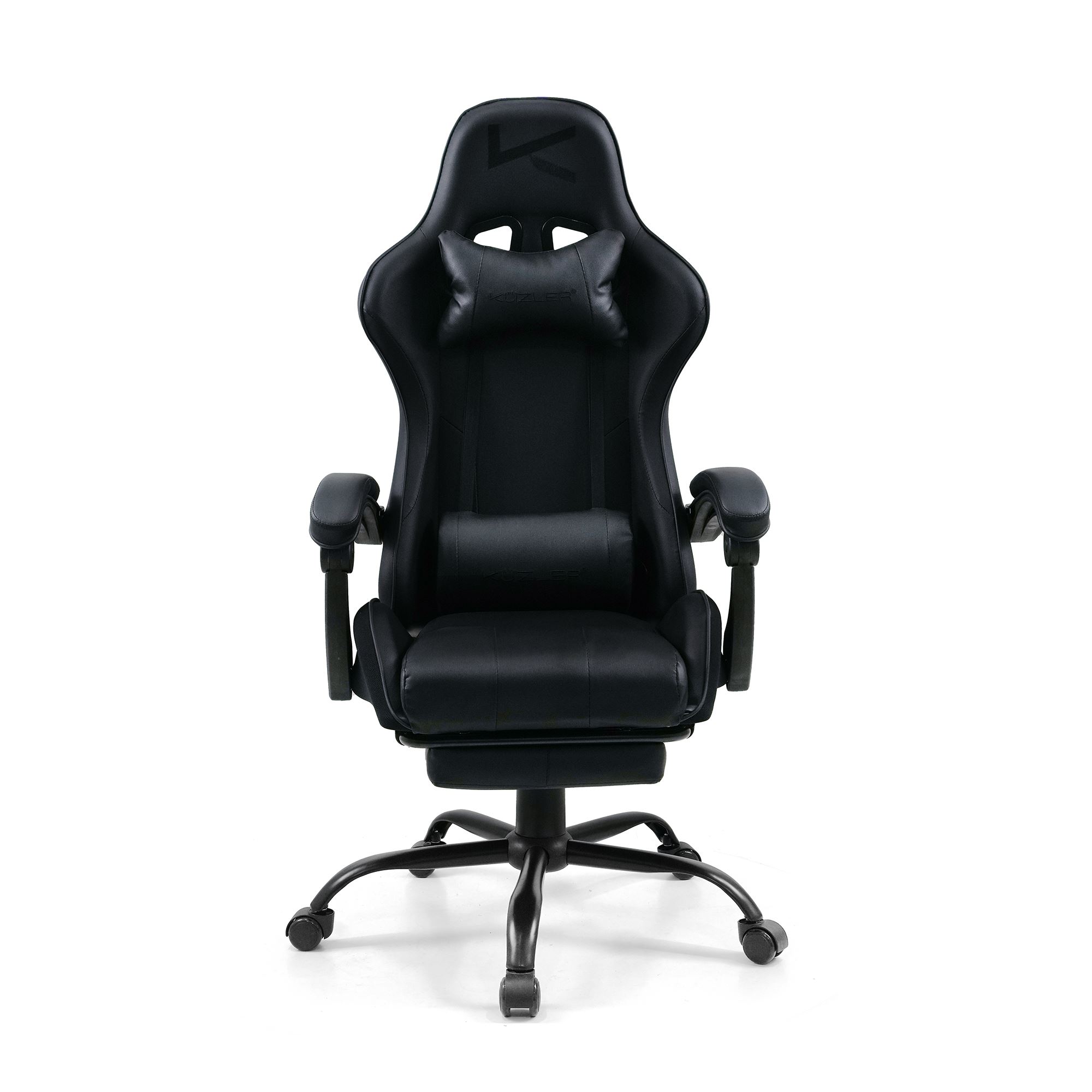 Silla Gamer Kuzler Negra Masajeador Lumbar Reposapiés y Base Metálica RIK-101AB