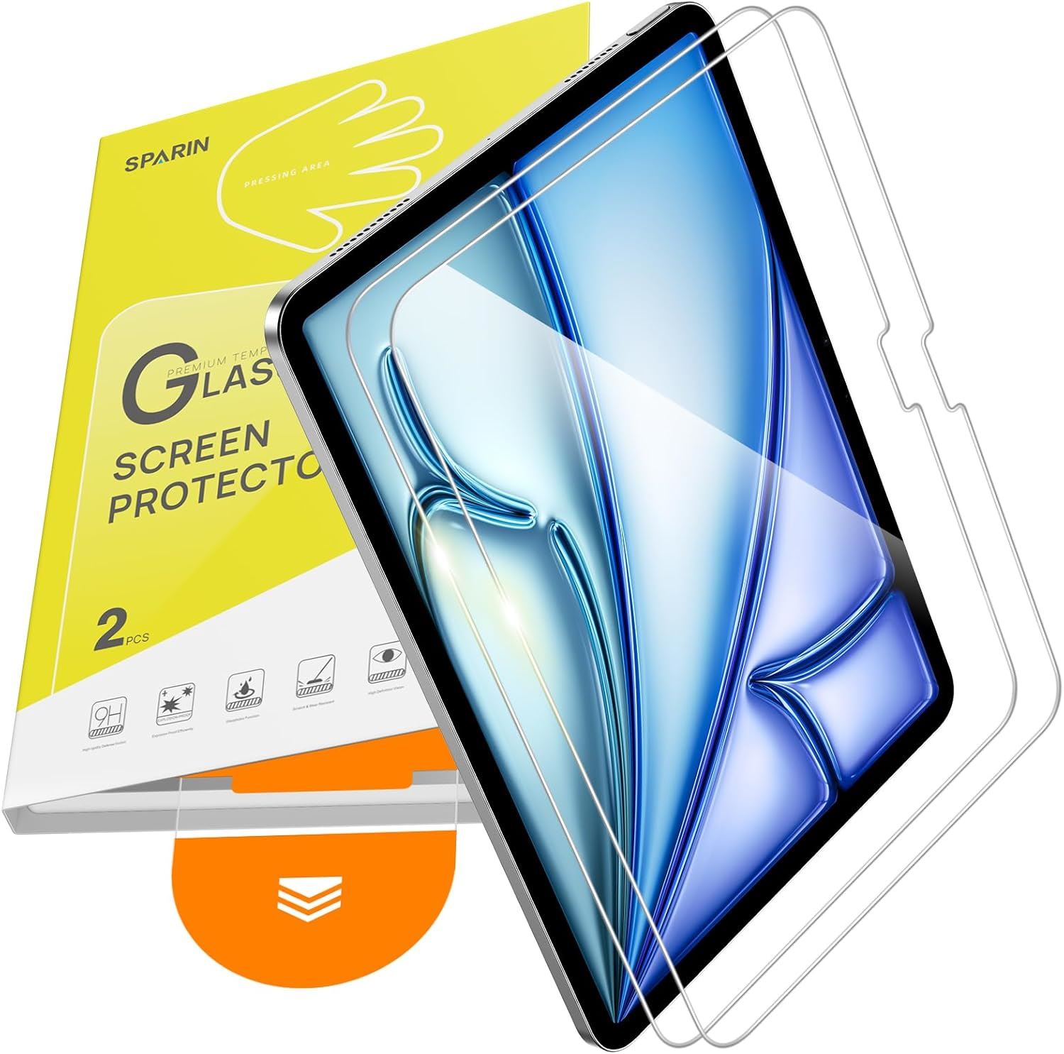 SPARIN Protector de Pantalla para iPad Air 11" M4/M3/M2 (2026 2025 2024) Vidrio Templado 9H, Instalación Fácil, Ultra Transparente, Pack 2