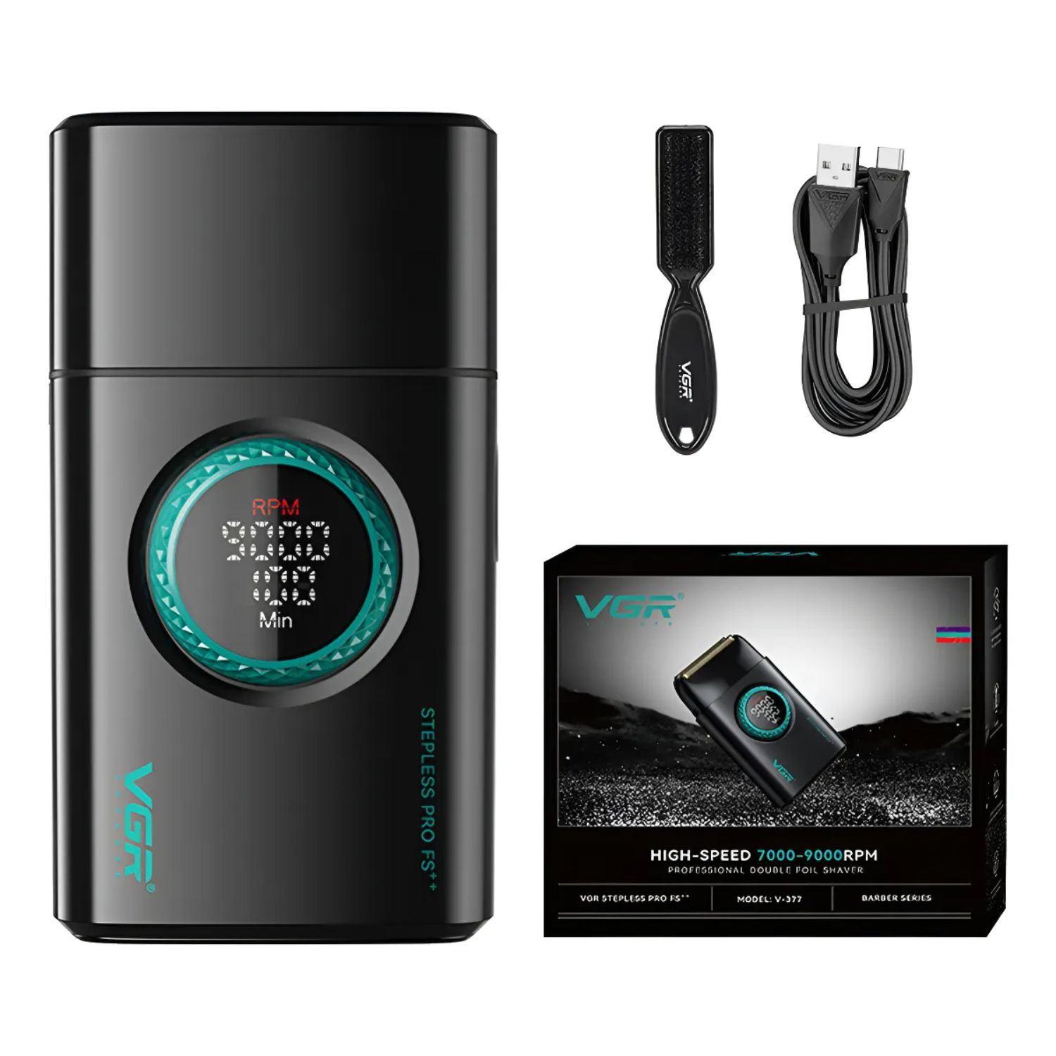 Afeitadora Eléctrica Shaver Titanio 9000 RPM Recargable USB con Display LED y 21 Velocidades