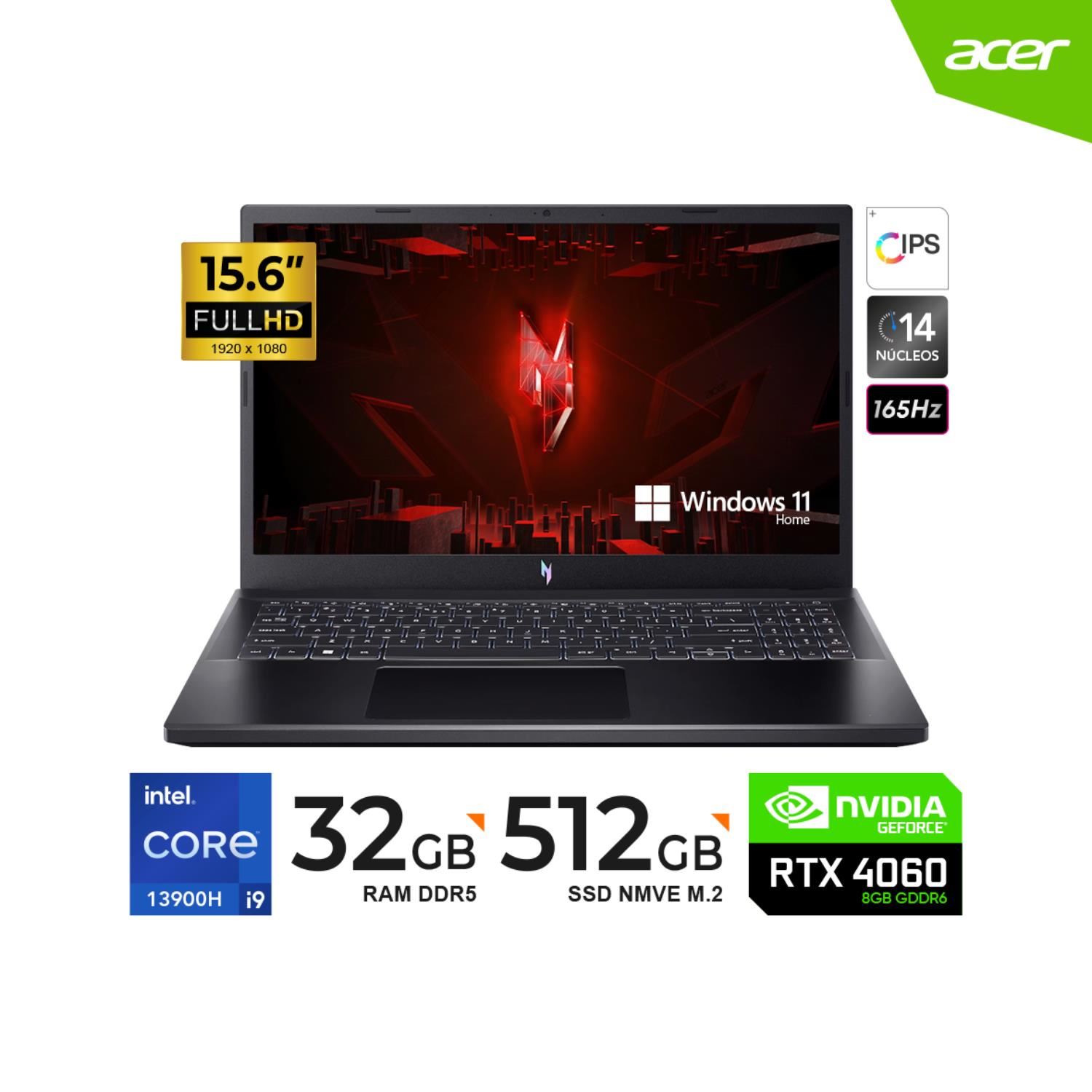 LAPTOP ACER NITRO V 15 Intel I9-13900H/32GB/512GB SSD/15.6"IPS 165HZ/RTX4060 8GB/WINDOWS 11