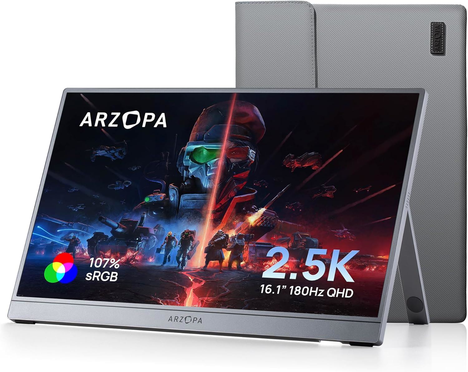 Monitor Pantalla Portátil Externa Gamer ARZOPA Z3FC de 16.1'' 2.5K 180Hz HDR SRGB con 2 Altavoces + Estuche de transporte