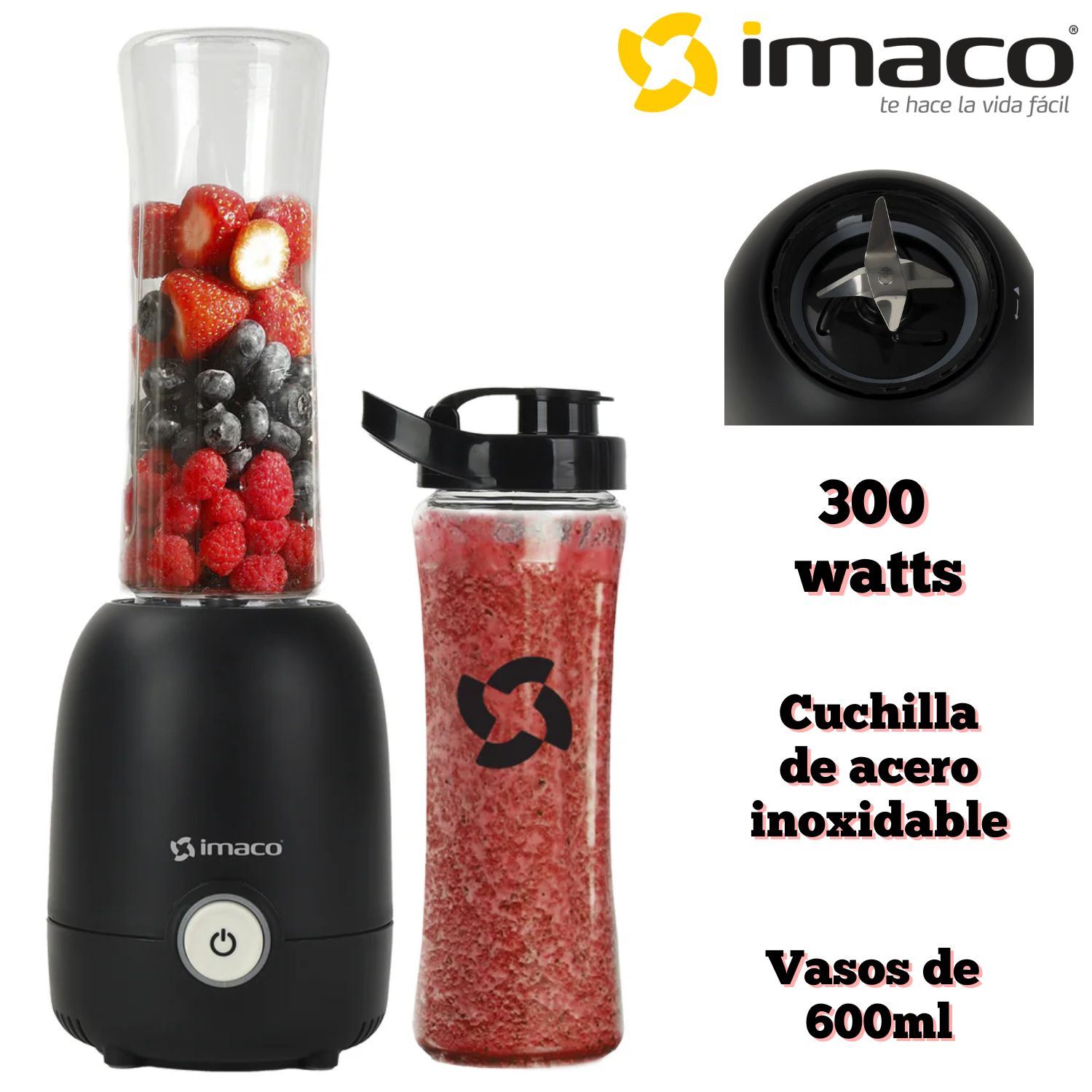 Licuadora Personal Imaco BL 9651TG Potencia 300w ideal para smoothies, batidos