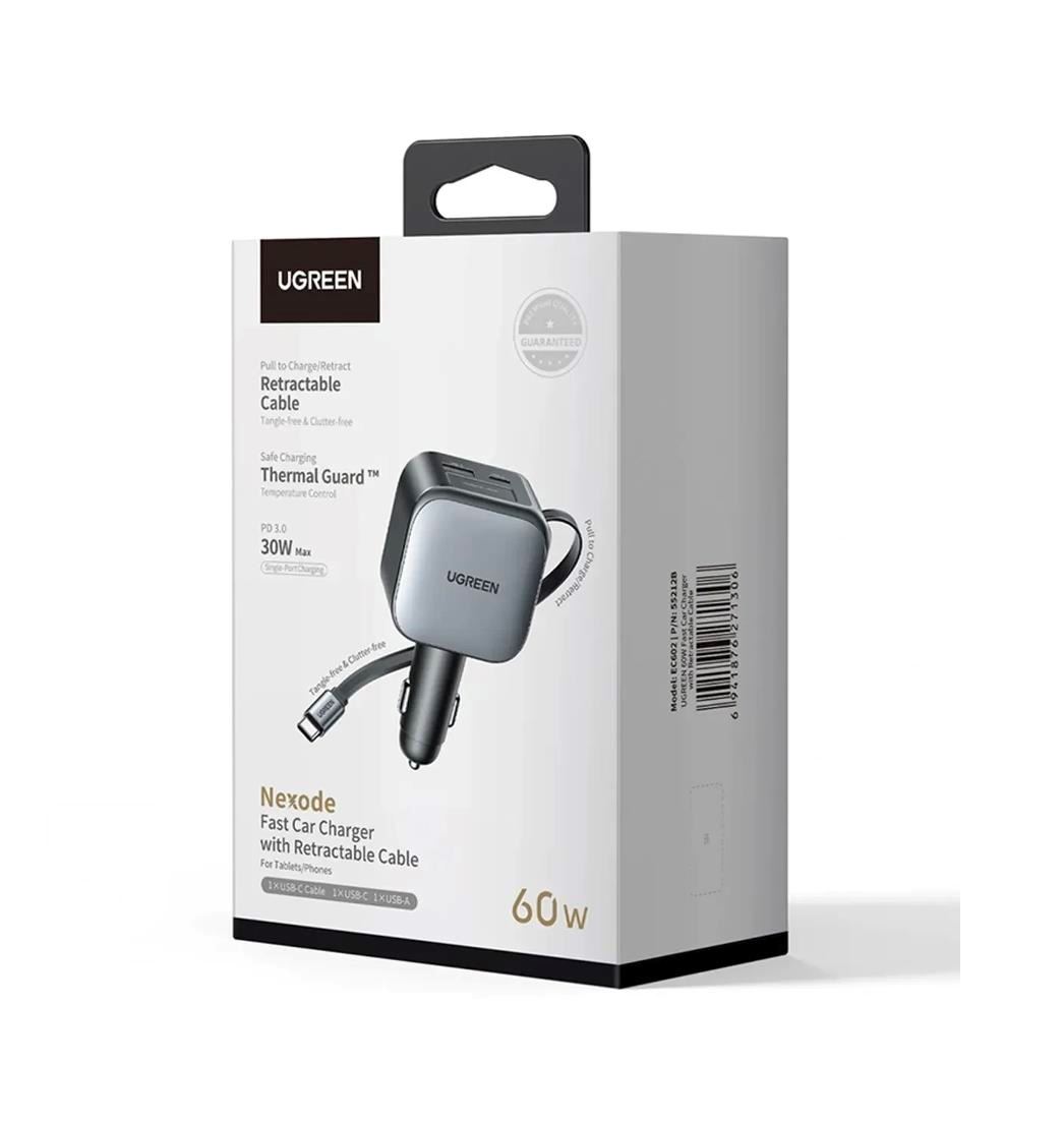 Cargador de Carro 3 Puertos con Cable 60W Ugreen Original