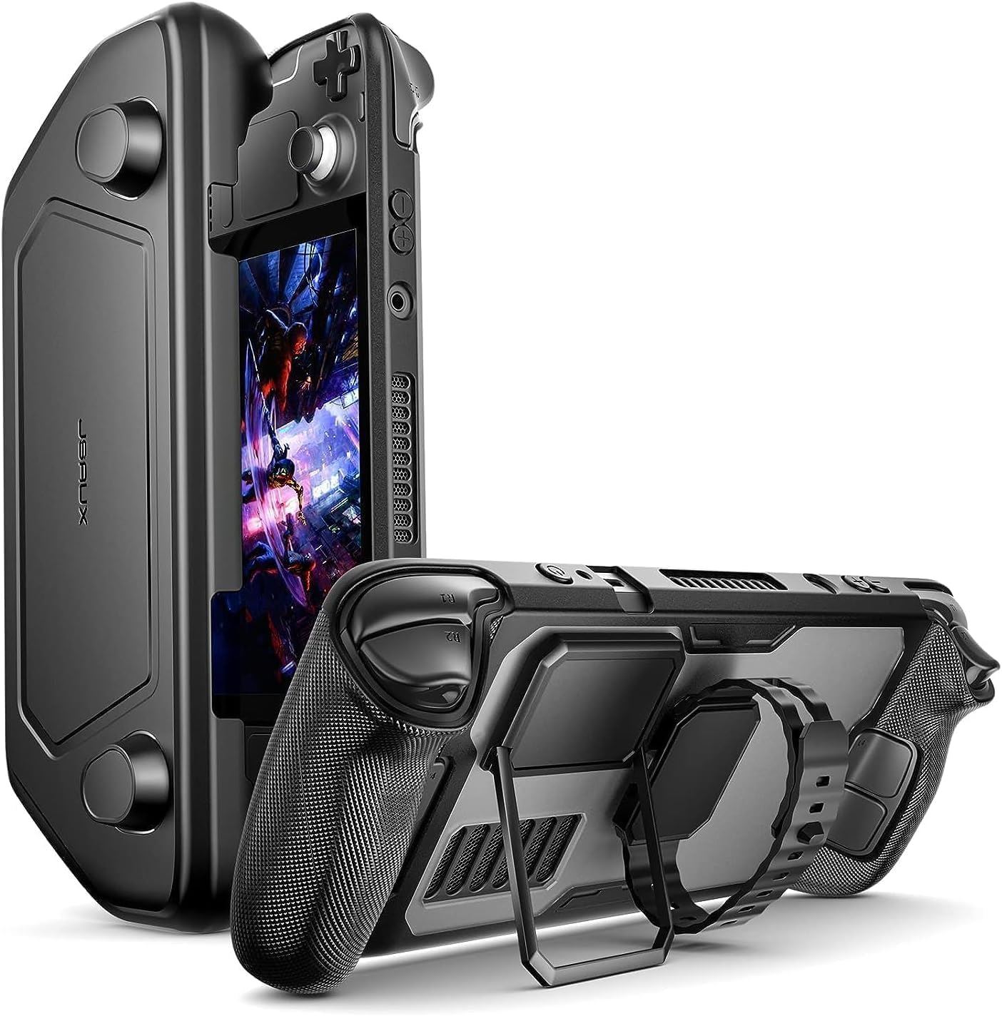 JSAUX Carcasa Protector Funda Case ModCase para Steam Deck LCD & OLED con Protección 360°, Tapa Frontal, Soporte Metálico y Correa Ajustable