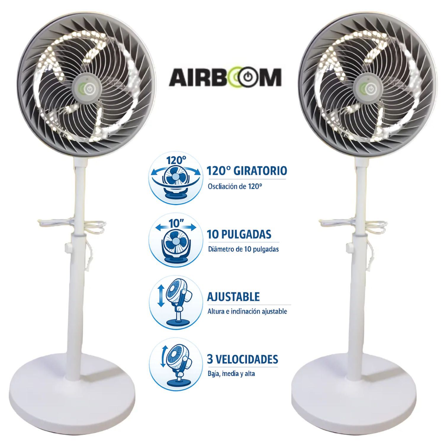 Pack 02 Ventiladores Airboon Ab1033t 10 Pulg 3 Velocidades Blanco