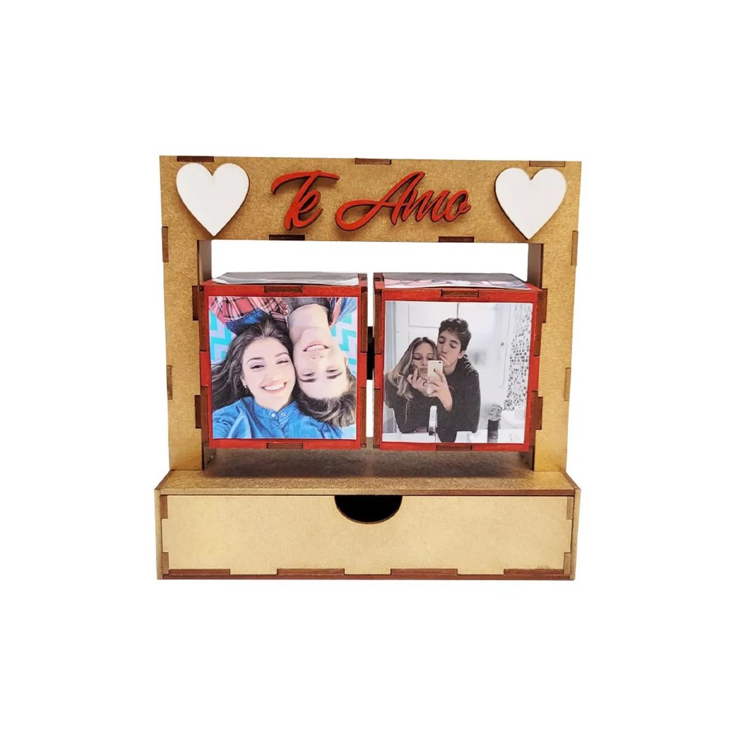 Cubo Doble Porta-Fotos con cajón - Dorado