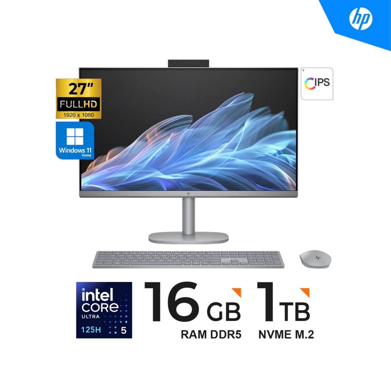 PC TODO EN UNO HP OmniStudio X CS0252LA 27" FHD IPS 1920 x 1080 Core Ultra 5 125H / 16GB DDR5 / 1TB SSD /WINDOWS 11 HOME PLATA METEORO