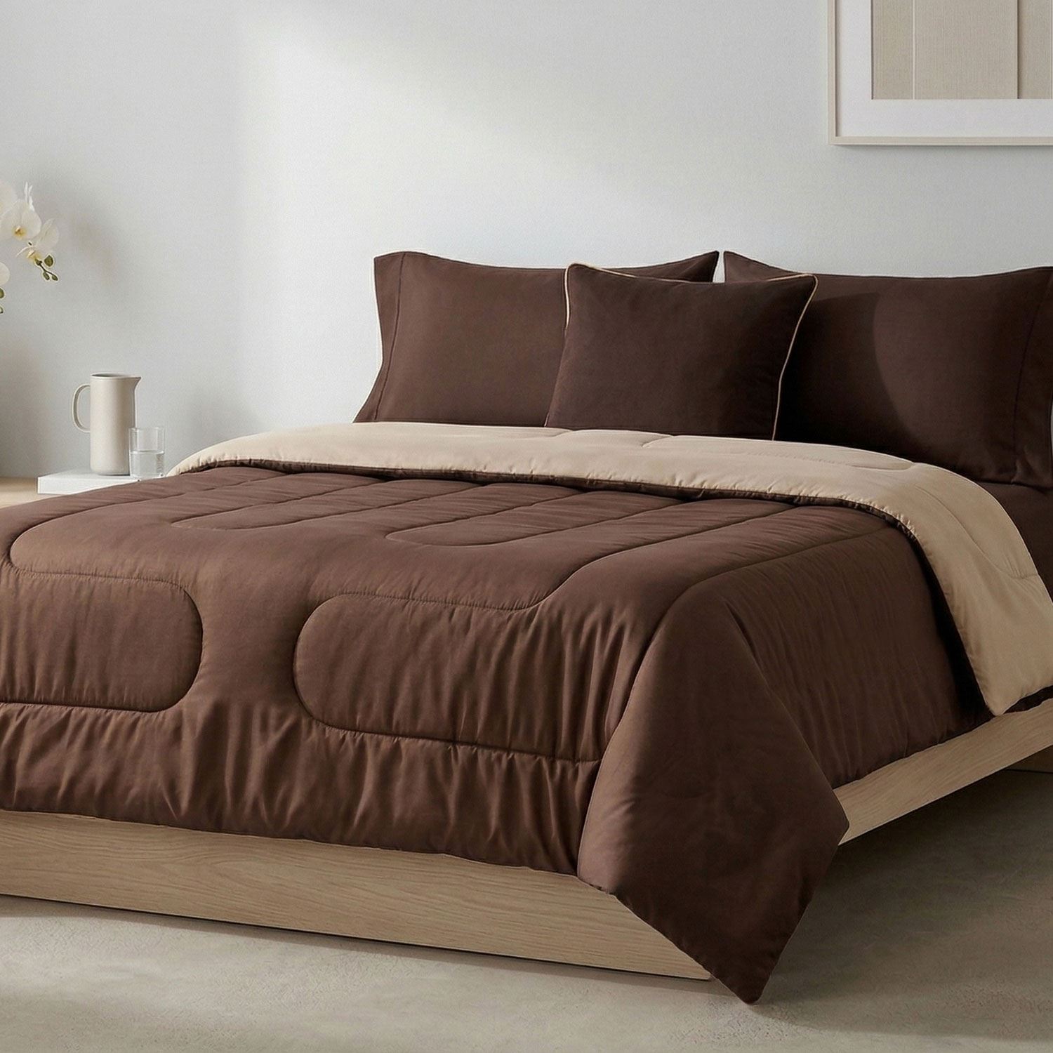 Edredón Bicolor Nórdico 150 hilos  - Marrón / Beige - Textura Piel de Durazno