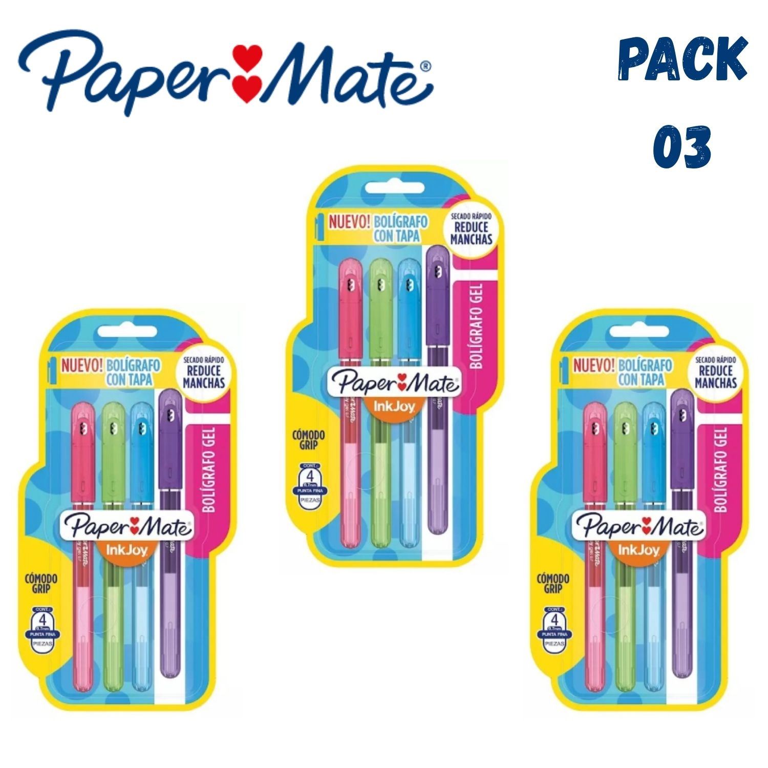 Bolígrafo Gel Marca Injoy Paper Mate x4 2023632 Secado Rápido - Pack 03