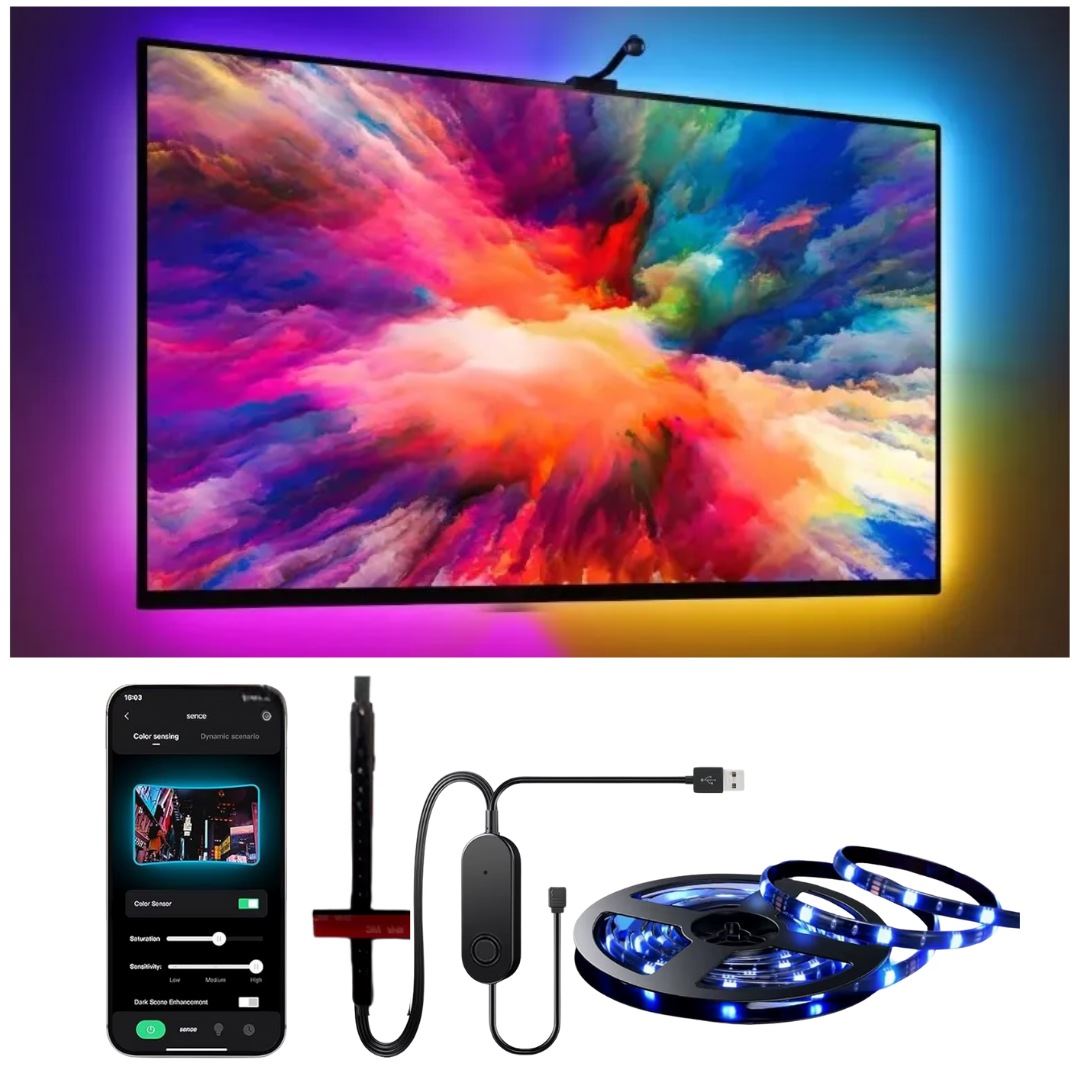 Kit Luces LED para TV RGB con Cámara, APP, Sincronización de Pantalla y Modo Música