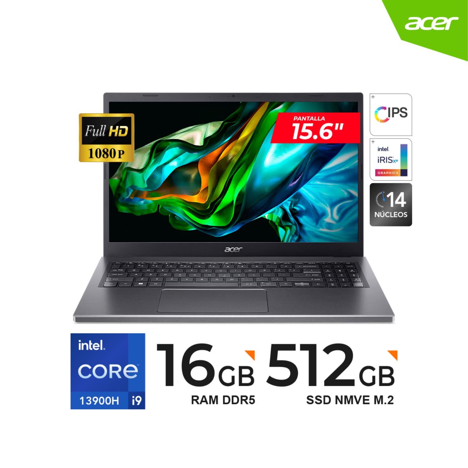 LAPTOP ACER ASPIRE 5 15 A515-58P-954J i9-13900H  15.6" FHD IPS 16GB DDR5 512GB SSD FREEDOS