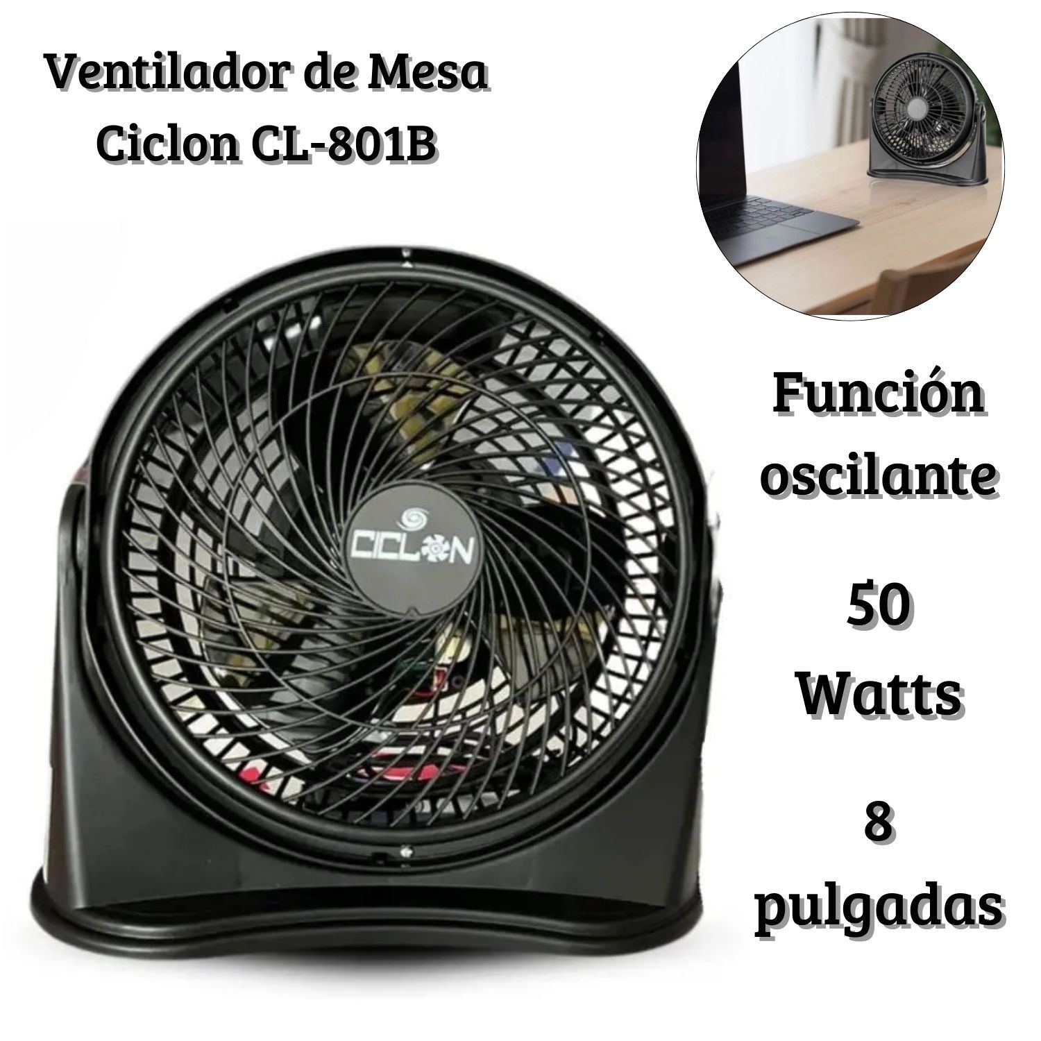 Ventilador Ciclon 8 pulgadas 03 Velocidades Negro