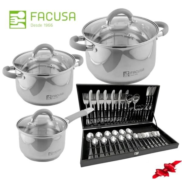 Juego de ollas 6 Piezas con Set de cubiertos Acero Inoxidable  Facusa