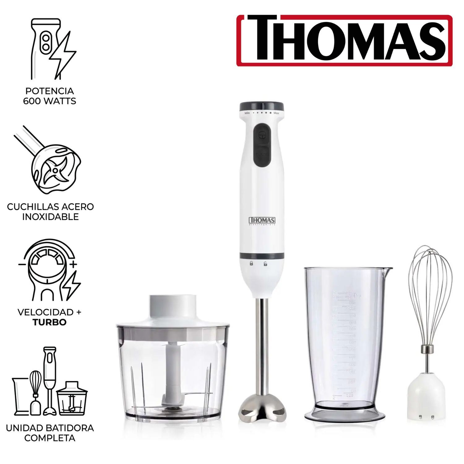Batidora de Inmersión Thomas TH-8725 600 Watts Regulador de velocidades + TURBO