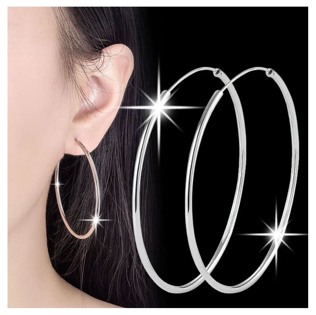 ARETES BAÑO PLATA 925 MUJER 5 CM AROS ARGOLLAS MODA VERANO NAVIDAD GENIEKA