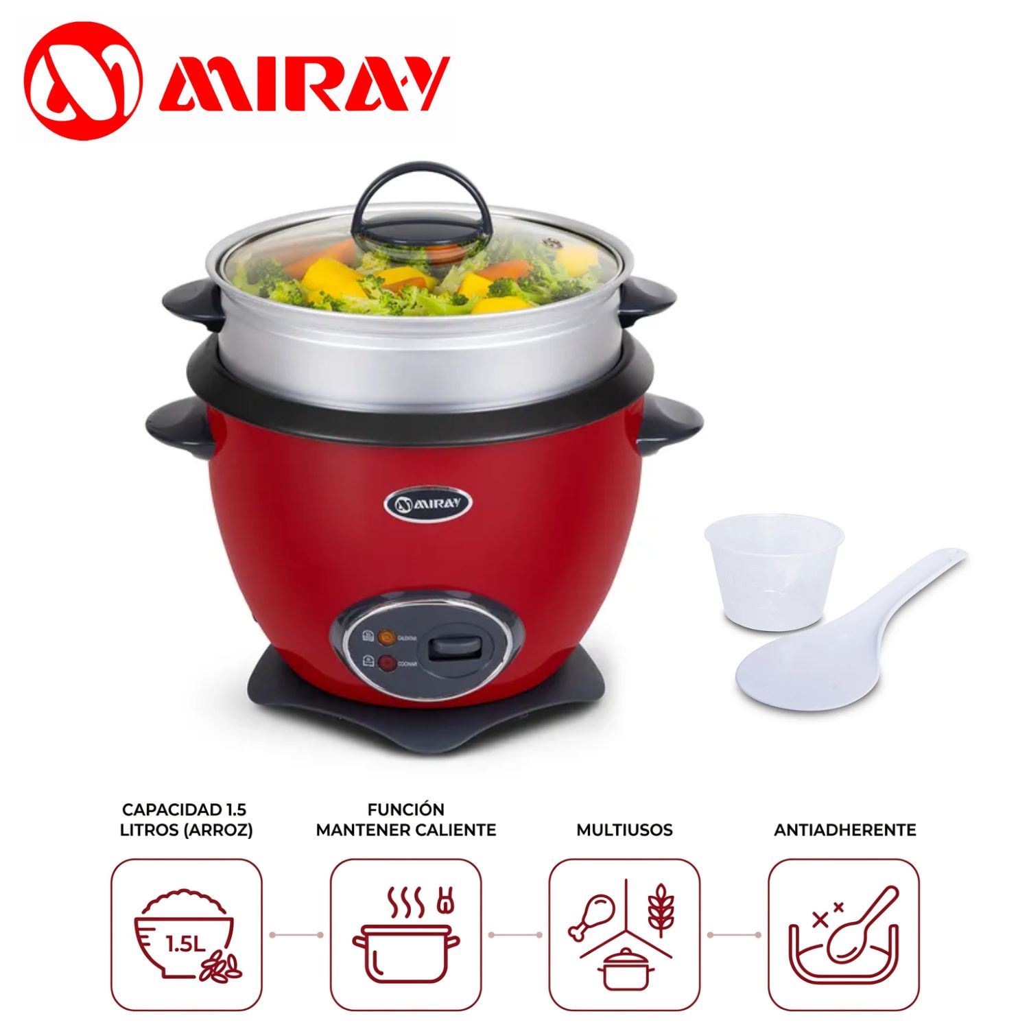 Arrocera Con Vaportizador Miray OM-T359RV 1.5 Litros - Rojo